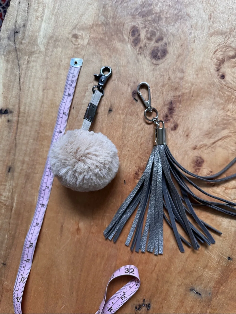 Two Bag Handbag Charms Plush Pom Pom Gray Tassel Keychain